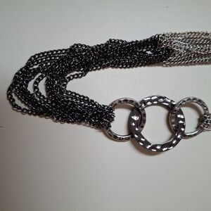 Multicolor Black Silver String Necklace,  15"